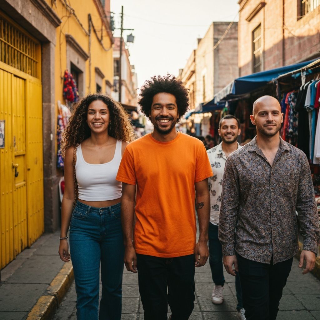 Amigos explorando mercados locales